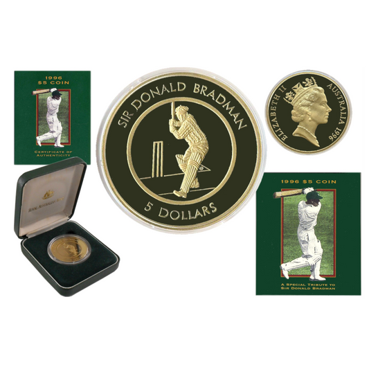 1996 $5 Proof Coin: "Sir Donald Bradman."