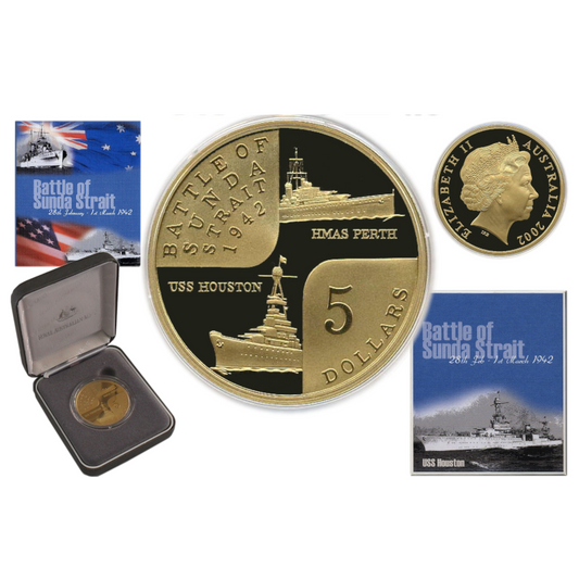 2002 $5 Proof Coin: "Battle of Sunda Straight."