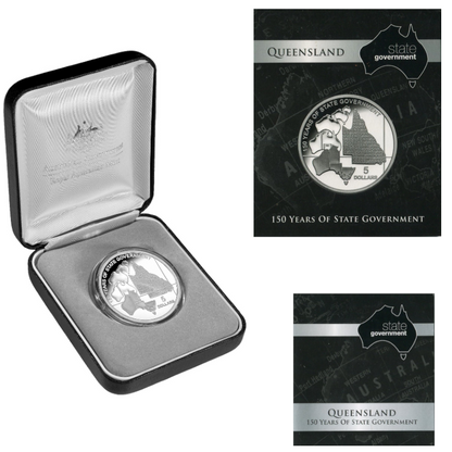 2009 $5 Silver Proof Coin: "150 Years of Stae Government - Queensland."