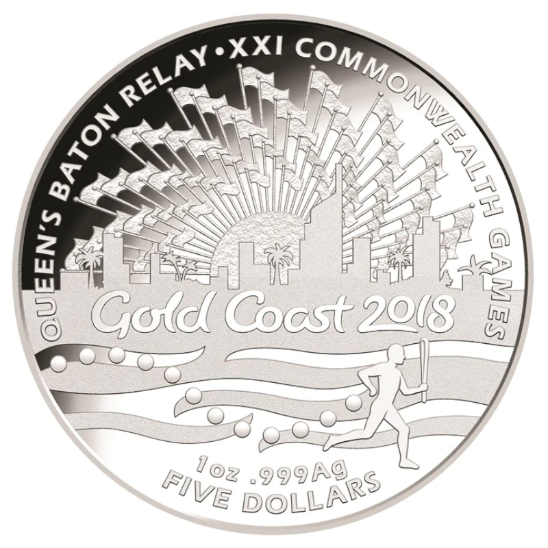 2017 $5 Silver Proof Coin: "XXI Commonwealth Games - Queen's Baton Relay."