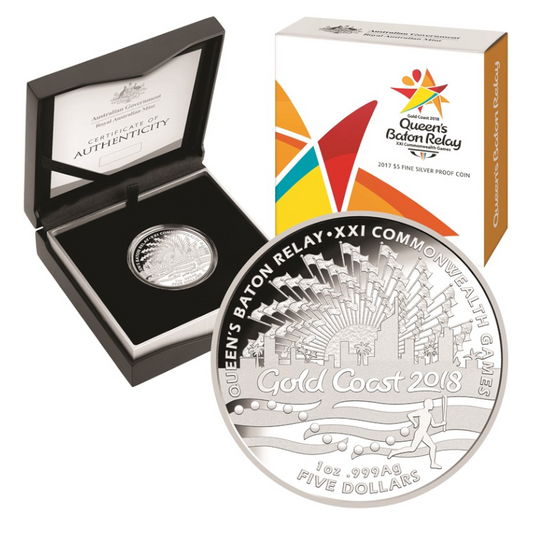 2017 $5 Silver Proof Coin: "XXI Commonwealth Games - Queen's Baton Relay."