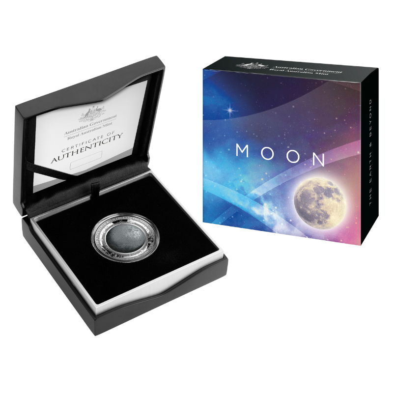 2019 $5 Silver Proof Coloured Domed Coin: "The Earth & Beyond - Moon."