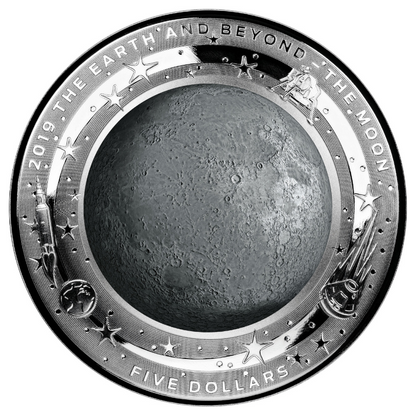 2019 $5 Silver Proof Coloured Domed Coin: "The Earth & Beyond - Moon."