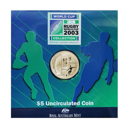 2003 $5 Uncirculated Coin: "IRB Rugby World Cup."