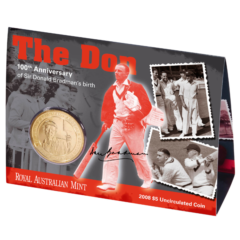 2008 $5 Uncirculated Coin: "100th Anniversary of Sir Donald Bradman's Birth."