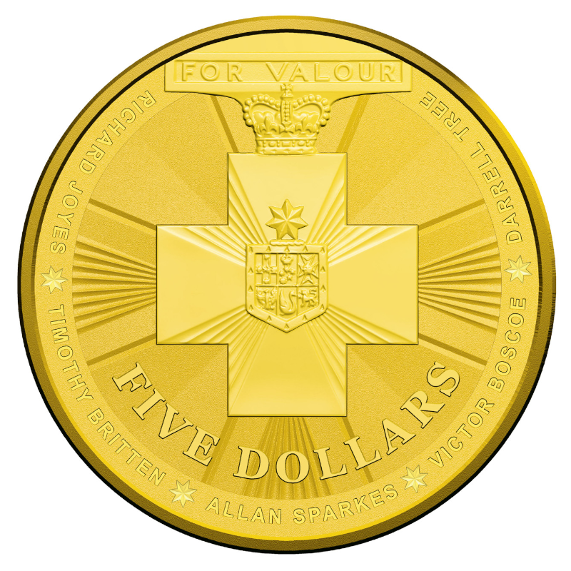 2015 $5 Gold-Plated Silver Frosted Uncirculated Coin: "Australian Bravery."