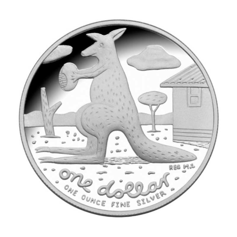 2008 $1 Silver Proof Kangaroo Coin: Artist Series - "Reg Mombassa."