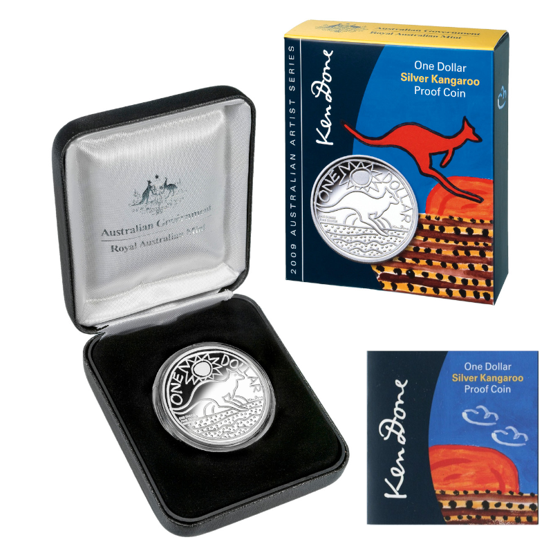 2009 $1 Silver Proof Kangaroo Coin: Artist Series - "Ken Done."