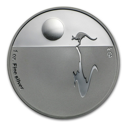 2009 $1 Silver Proof Kangaroo Coin: "Kangaroo at Sunset." - F12 Privy Mark.