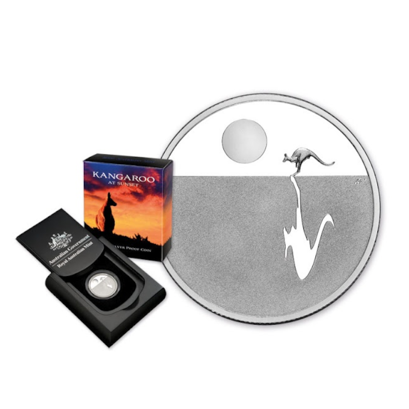 2012 $1 Silver Proof Coin: "Kangaroo At Sunset."