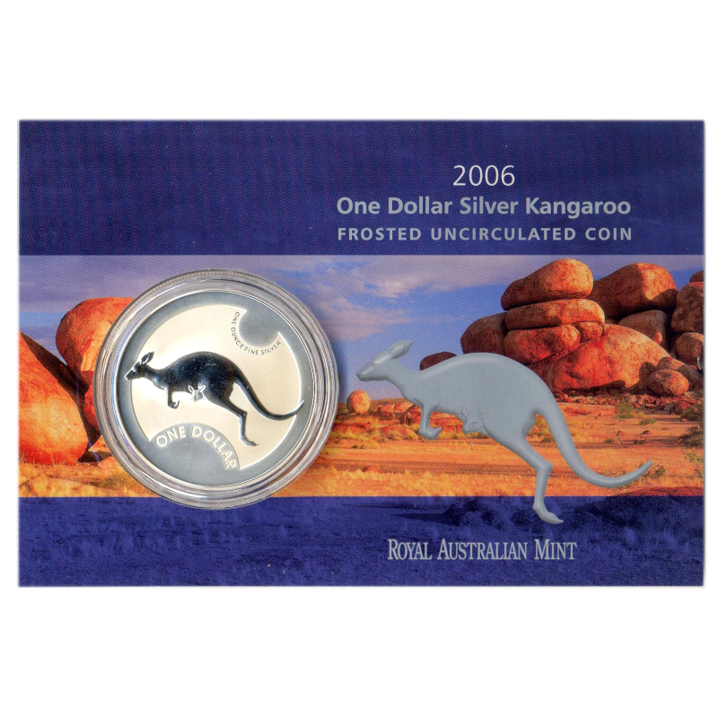 2006 $1 Silver Frosted Uncirculated Kangaroo coin.