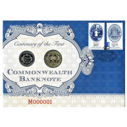 2013 20c & $1 Two Coin PNC: "Centenary of the First Commonwealth Banknote."