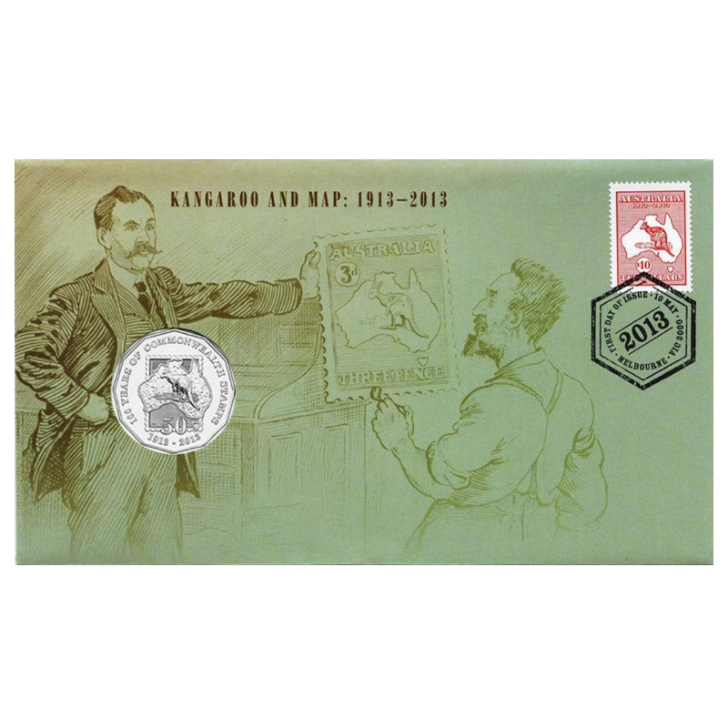 2013 50c PNC: "Kangaroo And Map 1913-2013."