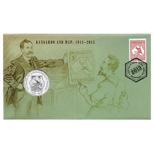 2013 50c PNC: "Kangaroo And Map 1913-2013."