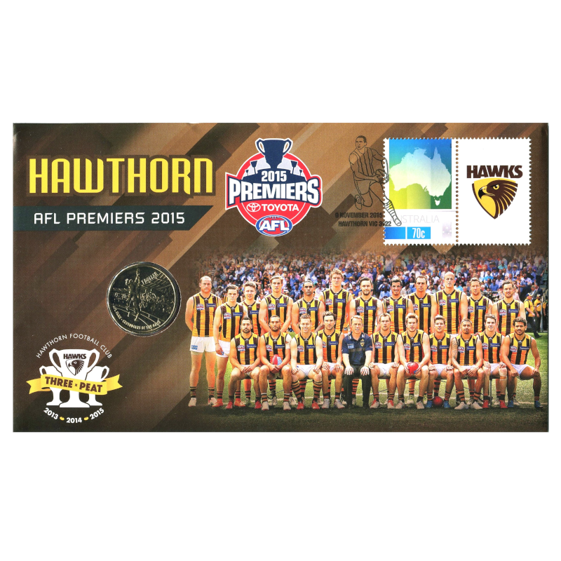 2015 $1 PNC: "2015 AFL Premiers - Hawthorn Hawks." No: 1265/3000.