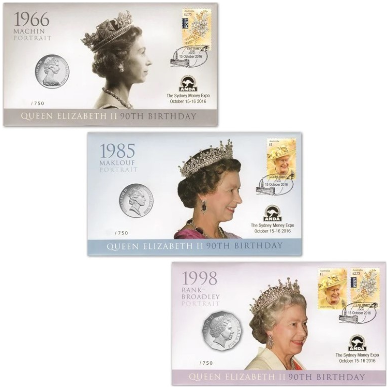 2016 20c and 50c Matching Numbered PNC TRIO: "Queen Elizabeth II 90th Birthday." - ANDA Show.