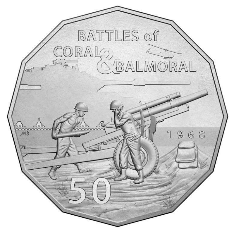 2018 50c PNC: "Battles of Coral and Balmoral 50 Years."