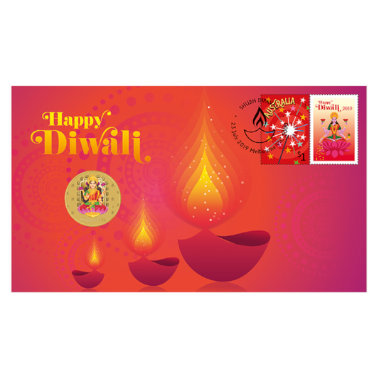 2019 $1 Tuvalu PNC: "Happy Diwali."