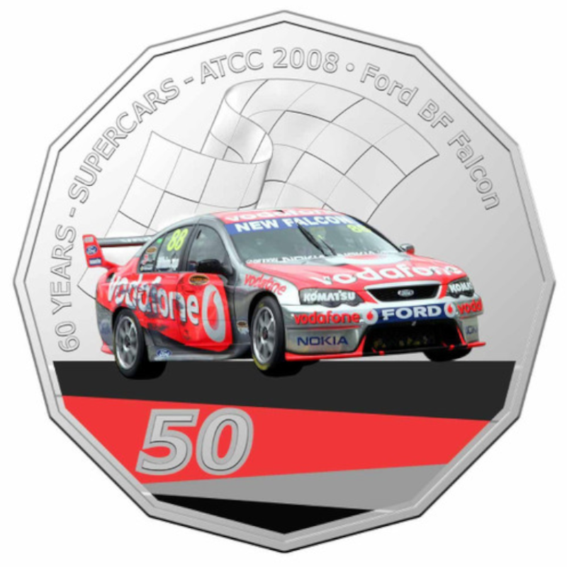 2020 50c PNC: V8 Supercars - "2008 Ford BF Falcon - Jamie Whincup."