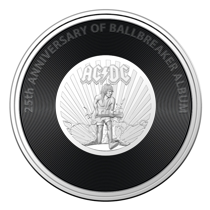 2020 20 cent Coloured Uncirculated Coin: AC/DC - "25th Anniversary of the Ballbreaker Album."