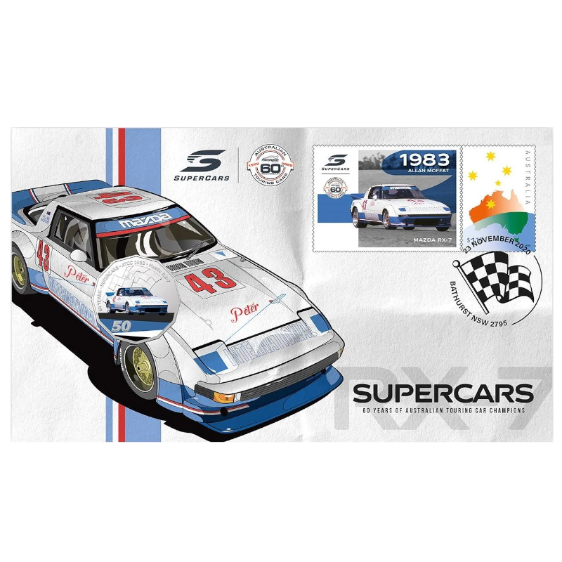 2020 50c PNC: V8 Supercars - "1983 Mazda RX-7 - Allan Moffat."