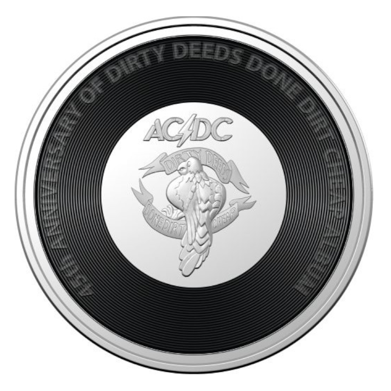 2021 20 cent Coloured Uncirculated Coin: AC/DC - "45th Anniversary of the Dirty Deeds Done Dirt Cheap Album."