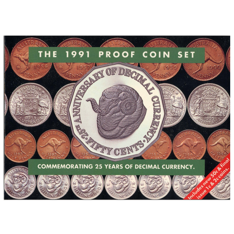 1991 Australian Proof Set: "25 Years of Decimal Currency."